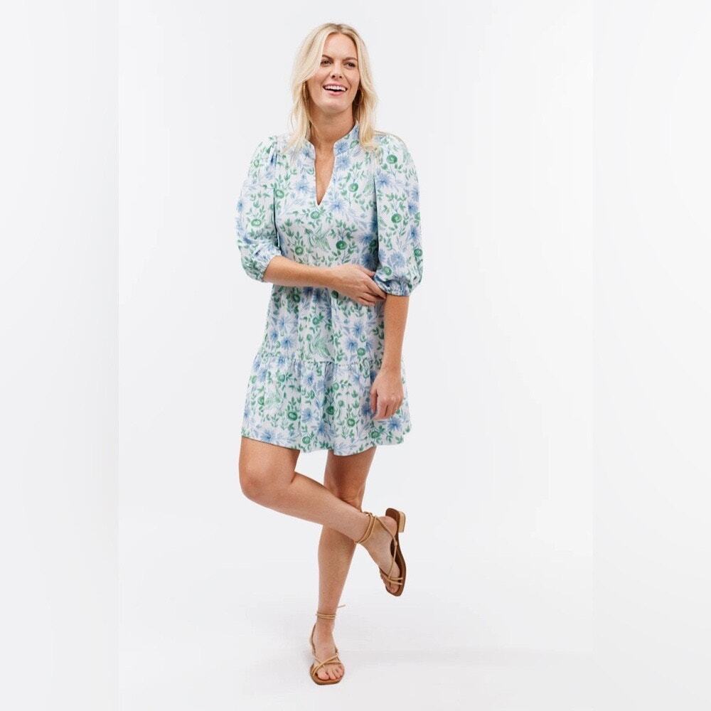 Smith & Quinn Blue Green Floral Tunic Mini Dress Size Large